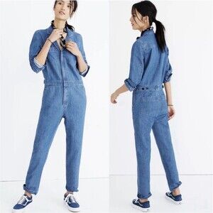 Madewell Coverall Jumpsuit Jean H6433 Denim Cotton Linen Ankle Blue Zip Small